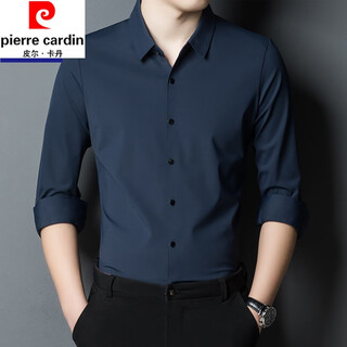 Pierre cardin mulberry silk seamless long-sleeved shirt for men spring and autumn new drape business casual iron-free middle-aged men's silk top 9927 upper cyan long sleeve 175/xl