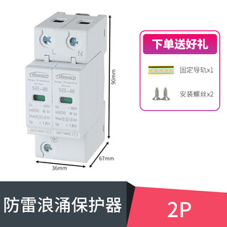 上海人民浪涌保护器 4P电源防雷器家用220V 2P避雷器电涌开关光伏 2P 单相220V 20KA