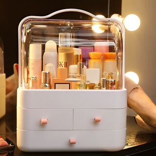 Cosmetic storage box drawer-type desktop dust-proof cosmetic box large-capacity transparent organizing box household storage box qiao li pink three-layer large size (26.5*18.2*34.7cm)