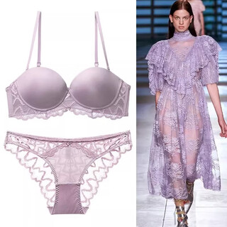 Victoria palace sexy bra set comfortable big u smooth beautiful back lace underwear women soft steel ring small breast push up bra lotus root pink set 70a/32a