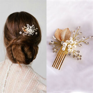 Happy mother-in-law tiara, mother-in-law's wedding head flower, wedding happy mother's wedding banquet updo, hair accessories, red festive hair comb, gold leaf pearl beaded rhinestone hair comb