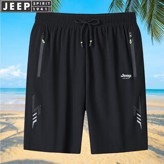 Jeep spirit jeep shorts men's casual mid-length pants men's summer loose ice silk quick-drying beach pants black 6xl (220-240jin jin equals 0.5 kg)