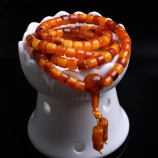 Fire shell natural old beeswax 108 buddha beads straight cut bracelet chicken fat yellow amber raw stone beeswax bracelet for men and women 8x10 men's model (collection level)