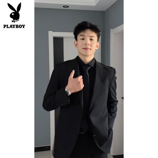 Playboy men's black shoulder pad blazer men's spring and autumn style handsome casual suit youth jacket black (right shoulder) xl