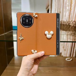 狮凯盾【智能视窗 | 免翻盖接听】华为MateX6手机壳全包matex5典藏版折叠屏高档皮套超薄X3防摔带手链女 【枫叶橙-全包翻盖】芭蕾女孩+金属米妮 华为 Mate X5