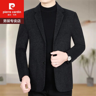 皮尔卡丹（pierre cardin）羊毛呢西服商务休闲男外套秋冬季单西修身青中年西装 82162黑细纹 185/2XL160-170斤
