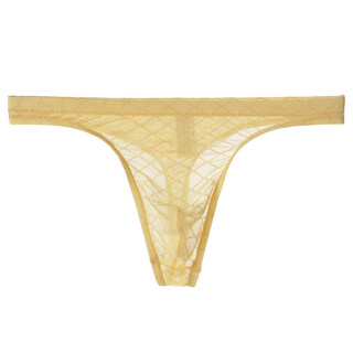 Yawulfe men's underwear mesh transparent thong sexy soft breathable thin bag young men's underwear skin color xl