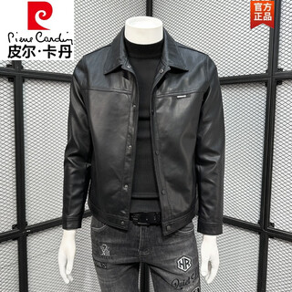 Pierre cardin light luxury high-end leather jacket for men spring and autumn 2025 new brand slim lapel trendy casual pu leather jacket black m