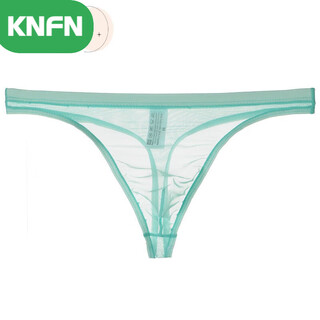 Knfn men's nude transparent thong thin mesh sexy underwear love 1 fun temptation 1 temptation breathable men's youth pants light blue m