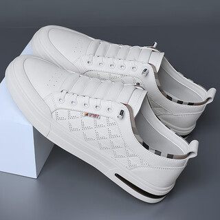 Spider King Herrenschuhe echtes Leder mit atmungsaktivem Brettschuhen weicher alleiniger vielseitiger weißer Schuhe.