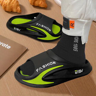 Yunluozhe children's slippers boys' summer hollow sports outdoor anti-slip thick soled baby slip-on beach sandals hollow/black green single layer 34-35 (suitable for feet length 22cm)