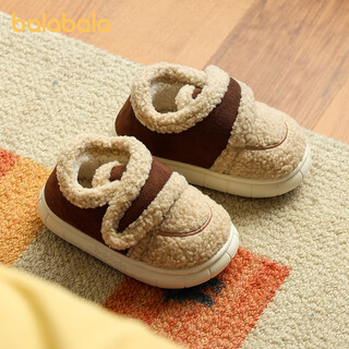 Balabala lambskin children's cotton shoes 2025 new winter boys' comfortable thickened plush slippers outdoor warm parent-child shoes