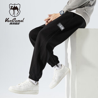 Western camel (vancamel) casual pants for men, loose leg-tie youth nine-point sports pants for men, versatile sweat pants, black xl