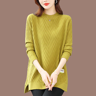 Gemila sweater women's mid-length autumn and winter sweater new style western style bottoming shirt to cover the buttocks and wear loose women's clothing yellow m