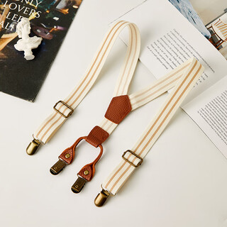 Han chang retro all-match elastic british elastic non-slip children's suspenders clip for boys and girls big and small children's adjustable suspenders white striped children's four clips