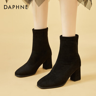 Daphne plus velvet temperament versatile short boots thick heel mid-calf slim boots soft sole high heel women's boots 4622607082 black 38
