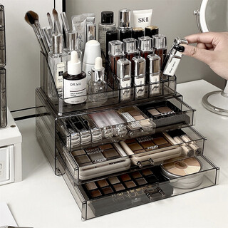 Yushangzhenpin drawer cosmetics lipstick storage box desktop skin care products makeup brush dressing rack jewelry acrylic cosmetics storage box three drawers + lipstick rack