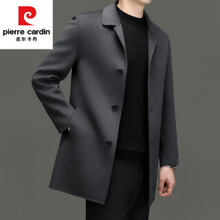 Pierre cardin australian 100% wool double-sided woolen coat men's mid-length winter high-end fashion slim woolen coat men's gray 175 125-140jin jin equals 0.5 kg wear