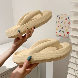 Ziwu dry-stepping thick-soled flip-flops for women's summer home bathing non-slip and anti-odor flip-flops for outdoor wear, apricot 36/37 (inner length 23.5cm)