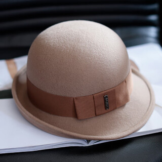 Tochino hat women's autumn and winter fashion french woolen beret european and american british style elegant basin hat curly retro top hat camel m (56-59cm) adjustable