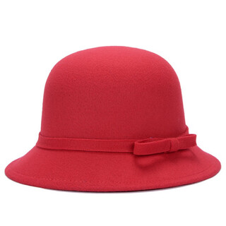 Shengluoke popular women's hat autumn and winter warm felt hat fashionable and elegant strip bow top hat for women to send to mom and grandma red one size