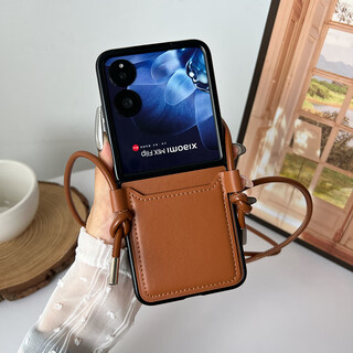 Drawing and painting suitable for xiaomi mixflip mobile phone case brown integrated card holder lanyard xiaomi mix flip all-inclusive anti-fall small folding protective cover high-end business leather case xiaomi mixflip brown card holder leather case