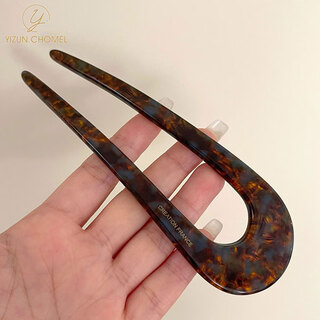 Yizun. chomel retro acetate u-shaped hairpin simple modern temperament hairpin high-end ball headband hair artifact ins female headwear deep leopard print