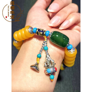 Fat donglai's same old russian beeswax bracelet for men and women, 925 silver bracelet, best friend couple's turquoise transfer bead diameter 12mm transfer bead bracelet