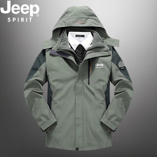 Jeep spirit jeep jacket men's jacket winter three-in-one plus velvet thickened jacket workwear waterproof, windproof and warm mountaineering clothing wac-2299 military green three-in-one xl (120-140jin jin equals 0.5kg)