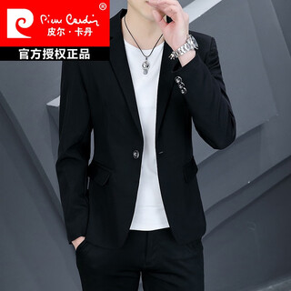 Pierre cardin 2025 autumn new suit for young men korean style fashion slim small suit jacket casual trendy single suit top black l