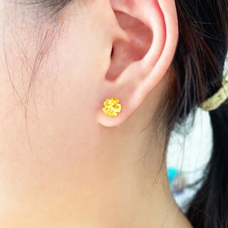 Qianying gold stud earrings for women 9999 pure gold real gold earrings plain gold earrings curved hook double-layered heart-shaped wedding jewelry for my wife weighs about 2.10-2.2g (including labor cost 35)