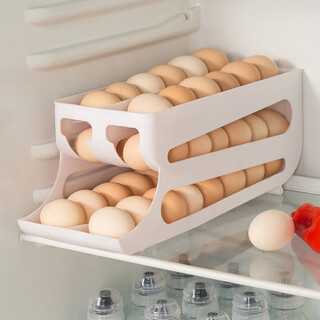 Jiebaina egg storage box refrigerator side door egg rack holder egg rolling device food-grade automatic rolling egg crisper organizer artifact glacier white automatic rolling down / can hold 43 pieces 1