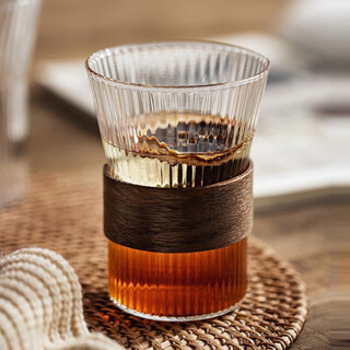 Fghgf vertical pattern glass drinking cup creative insulated heat-resistant coffee cup tea cup household juice cup beer cup organ cup 2 pack (with heat insulation ring)