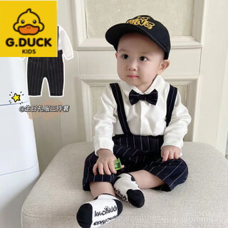 G.duck小黄鸭男童西装宝宝1周岁礼服抓周衣服婴幼儿童生日绅士 长袖+长裤 领结 80