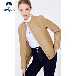 Navikel italian dinghy women's genuine leather jacket autumn and winter small stand-up collar sheepskin motorcycle jacket x2236700091 light khaki s