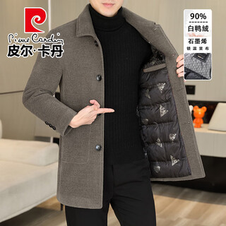 Pierre cardin woolen coat men's mid-length autumn and winter white duck down liner thickened warm woolen down jacket men's windbreaker khaki xl recommended weight 120-135jin jin is equal to 0.5 kg
