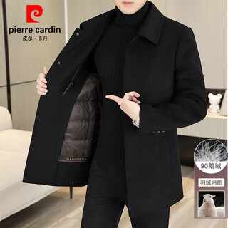 Pierre cardin wool double-sided woolen coat men's mid-length lapel top men's autumn and winter thickened goose down lining coat double-sided woolen 2316 black mid-length (with goose down m (95-115jin jin equals 0.5kg)