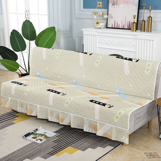 Xuxian full-cover sofa cushion foldable sofa bed cover four-season universal non-slip sofa cover simple dual-purpose without armrests striped beige 1.8 meters long 1.5 meters wide