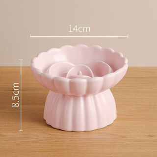 Raft core slow food bowl cat ceramic double hole petals cat ceramic high-leg neck guard cat rice bowl for medium and large dogs choking-proof dog pink-rose bowl (matte surface) slow food bowl ceramic + cloud placemat (color randomly sent)