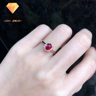 Mai bao fang bi, xi ring light luxury retro japanese red rose gold artificial ruby female inlaid with diamond pigeon blood red ruby ring opening adjustable