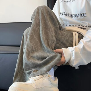 Hansha tie-dye corduroy pants men's autumn american casual pants men's autumn and winter velvet straight leg sports sweatpants trousers green xl (120-140jin jin equals 0.5kg)