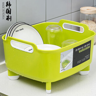 Home katei story korean imported kitchen drain basket dish basin household large drip sink fruit basin plastic mobile sink double-ear drain storage basin (green)