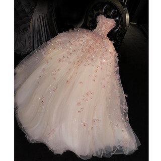 Wenmi evening dress, banquet dress, high-end temperament host dress, light luxury niche student art exam solo performance dress pink pink s