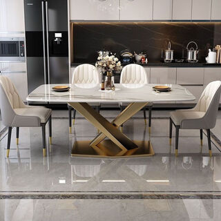 Modern simple slate dining table and chairs for home light luxury bright italian style high-end small apartment western dining table set with chairs 1.2 meters slate western dining table single dining table