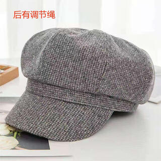 Douqian sombrero octogonal para mujer de mediana edad otoño e invierno nuevo estilo sombrero de estilo extranjero sombrero octogonal para mujer primavera moderno y versátil para damas de mediana edad negro y gris *sombrero octogonal de pata de gallo (56-58cm)*con cuerda de ajuste