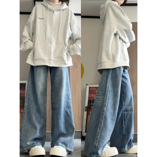 Luyal american retro hooded sweatshirt for women in early autumn new cardigan coat casual loose long-sleeved tops couple wear light gray regular m recommended 80jin jin equals 0.5kg to 100jin jin equals 0.5kg