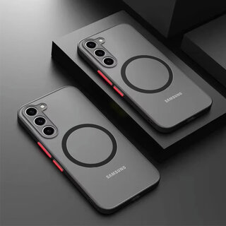 Gu yihan magsafe magnetic suction samsung galaxy s25+ mobile phone case s25ultra wireless charging s24plus simple transparent frosted samsung s22/23/s20fe anti-slip frame magnetic suction case cool black skin-feel frosted-non-stick fingerprint samsung galaxy