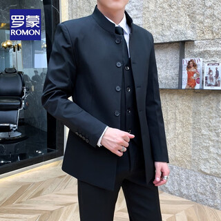 Luo meng tunic suit stand collar executive jacket men's spring and autumn new chinese style national style suit jacket men's korean version slim black single jacket xl suitable for 126jin jin equals 0.5kg -138jin jin equals 0.5kg or so