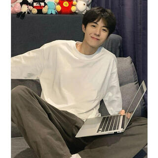 Zhiwei american 300g heavy-weight right-shoulder sweatshirt for boys in spring and autumn, short wear, boyish long-sleeved t-shirt, pure cotton bottoming shirt, white xl recommended 125-145jin jin is equal to 0.5 kg