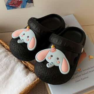 细细条（XIXITIAO）可爱小象男女洞洞鞋防滑时尚外穿夏季新款包头凉拖鞋 黑色【生日帽小象】儿童纯色带款 26 内长18cm【180】适合脚长17cm